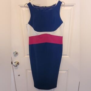 Anne Klein Red White Black Bands Dress Sz 8 Pencil Skirt Sheath